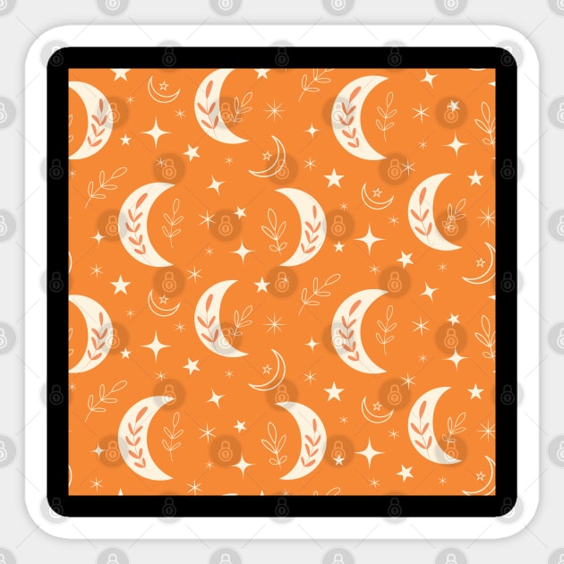 Abstract boho  moon pattern on orange background Sticker by yasminepatterns